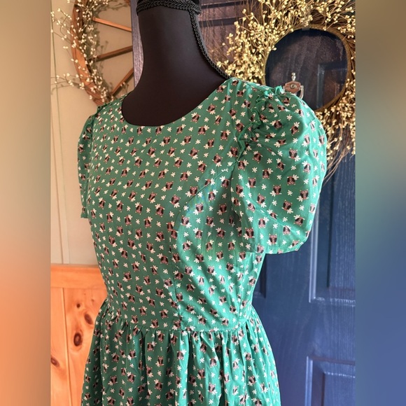 Alice Moon Green Puff Sleeve A-Line Mini Dress Owl Print size Small. - Picture 2 of 12